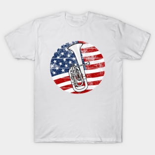 Tenor Horn USA Flag Hornist Brass Musician 4th July T-Shirt